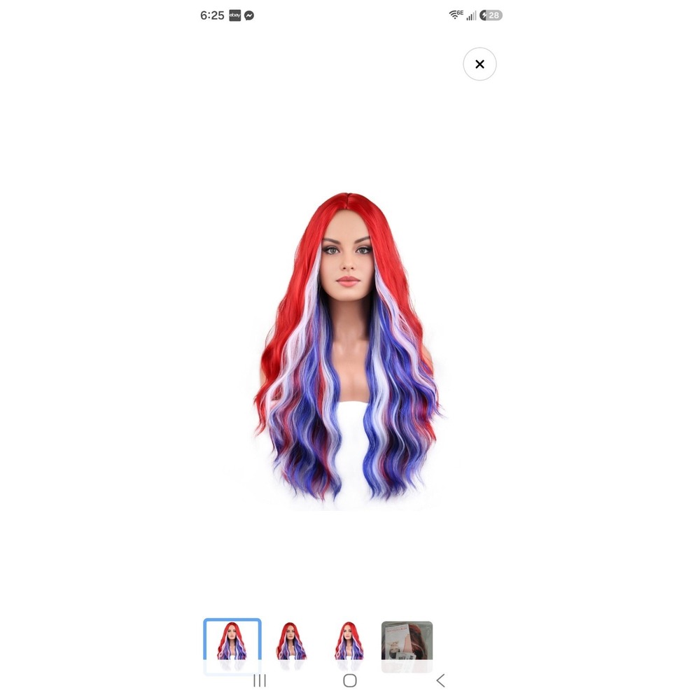 Patriotic Crazy Wig Red/White/Blue Costume Cosplay Dress Uo Halloween Long Hair